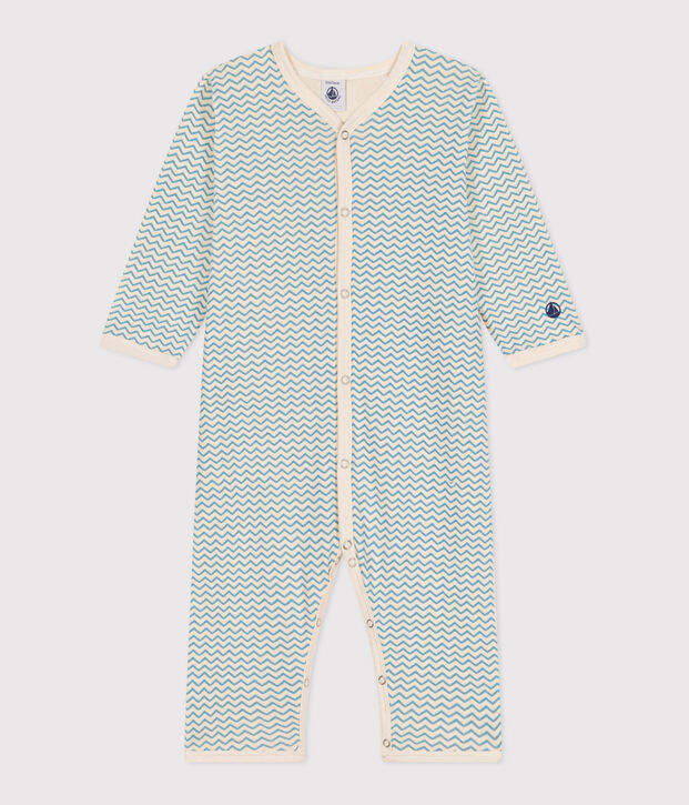 Pyjama b&eacute;b&eacute; en coton sans pieds imprim&eacute; &eacute;cru/bleu