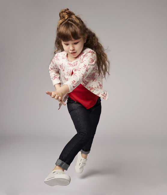 Cardigan en molleton enfant fille blanc MARSHMALLOW/rouge TERKUIT