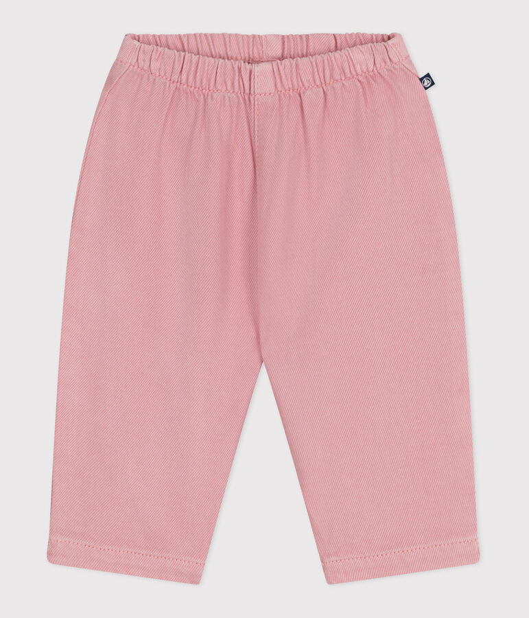 Pantalon b&eacute;b&eacute; en coton souple uni rose CHARME