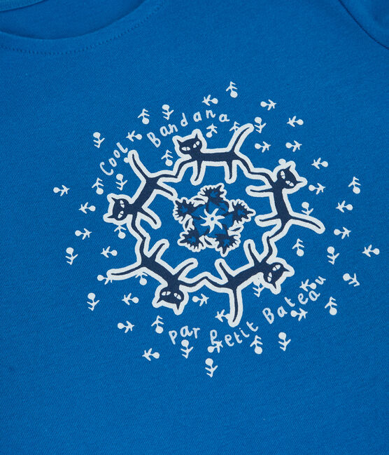 T-shirt manches courtes en coton bio enfant fille bleu DELFT