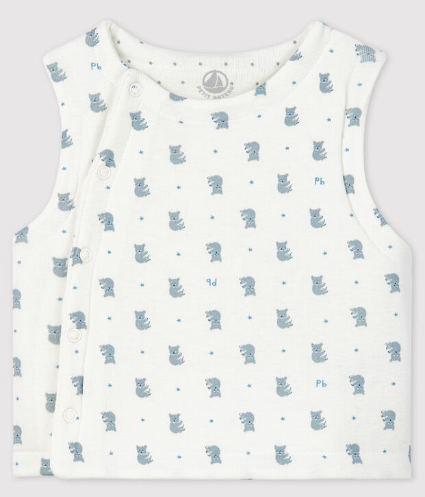 Gilet sans manches b&eacute;b&eacute; en coton biologique ouatin&eacute;e blanc/gris/multicouleur