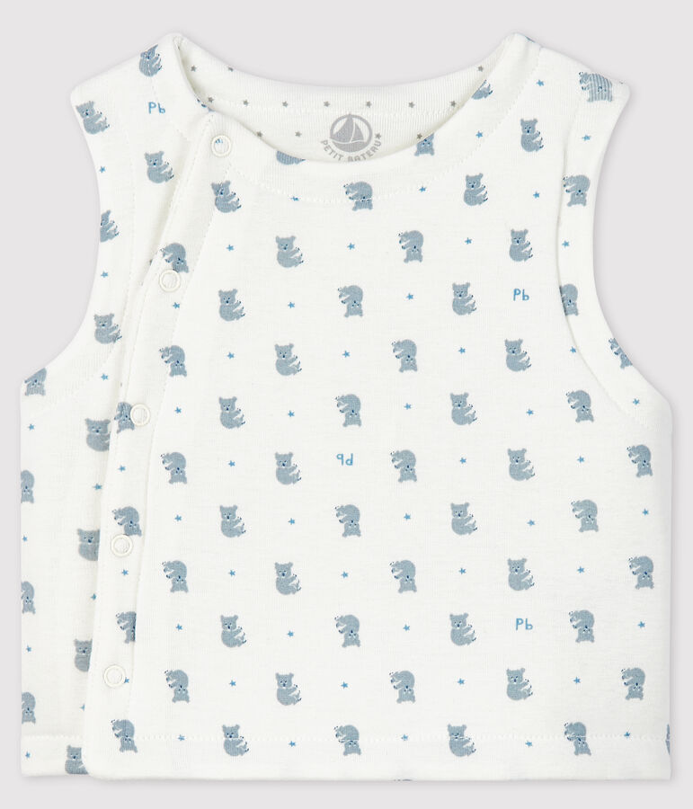 Gilet sans manches b&eacute;b&eacute; en coton biologique ouatin&eacute;e blanc MARSHMALLOW+GRIS/ MULTICO