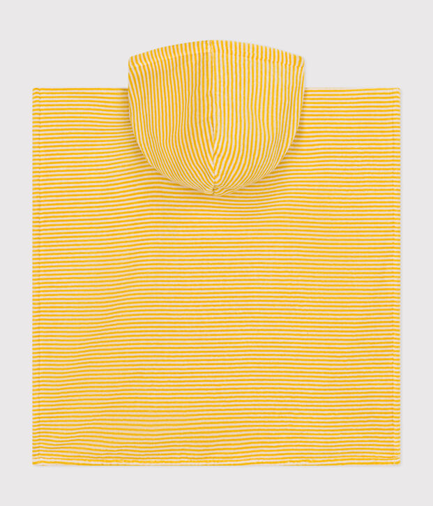 Poncho enfant en &eacute;ponge &agrave; rayures jaune/&eacute;cru