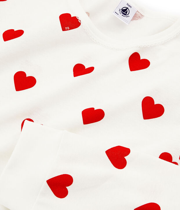 Pyjama enfant imprim&eacute; c&oelig;urs en molleton blanc/rouge