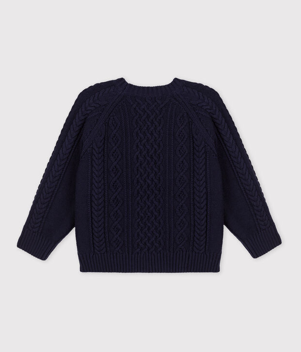 Pull irlandais en coton enfant fille / gar&ccedil;on bleu marine