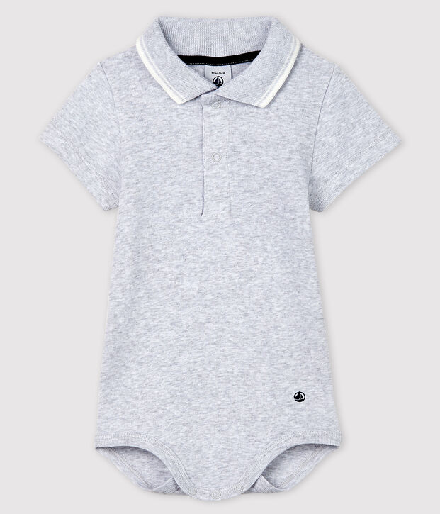 Body manches courtes colo polo en coton b&eacute;b&eacute; gris