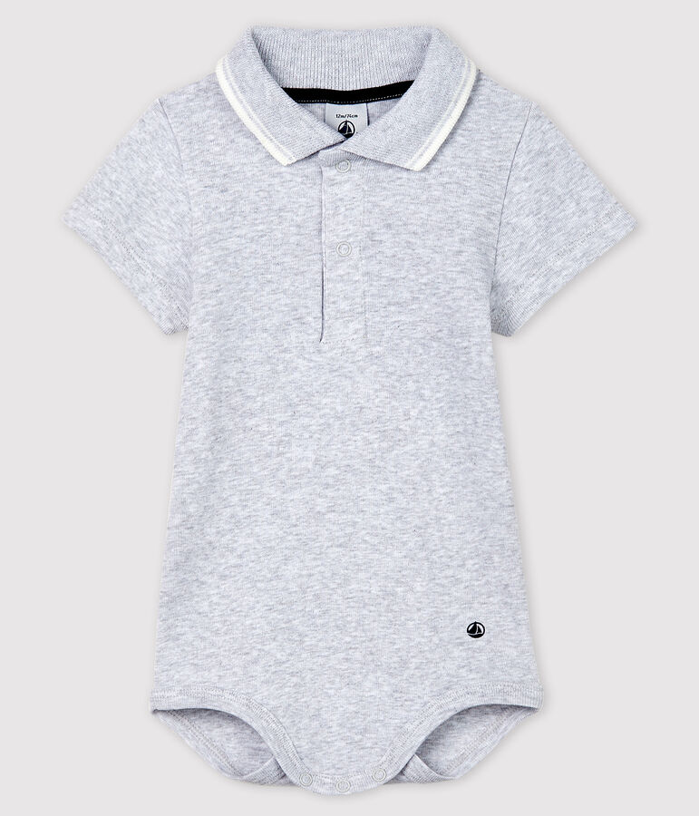 Body manches courtes colo polo en coton b&eacute;b&eacute; gris POUSSIERE CHINE