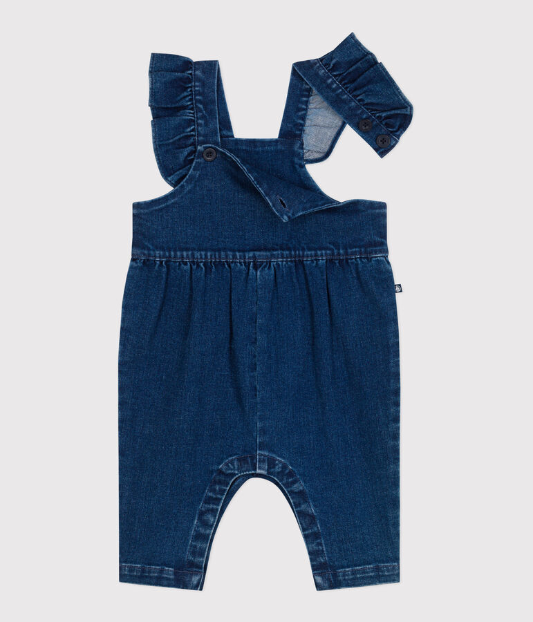 Salopette b&eacute;b&eacute; en jean &eacute;lasthanne &agrave; volants et jambes longues bleu DENIM MOYEN