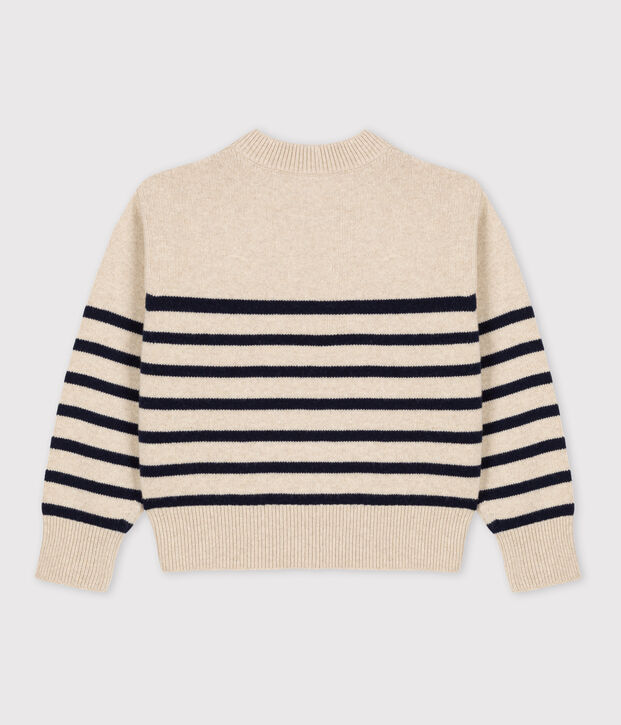 Pull en laine marini&egrave;re Femme &eacute;cru/bleu