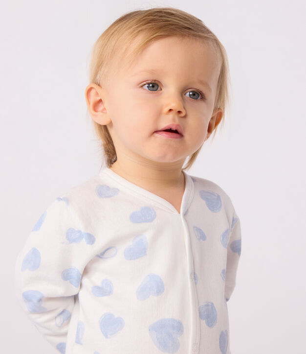 Pyjama b&eacute;b&eacute; en molleton gratt&eacute; &agrave; col imprim&eacute; c&oelig;urs blanc/bleu
