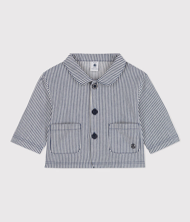 Veste courte b&eacute;b&eacute; en toile ray&eacute;e bleu/blanc