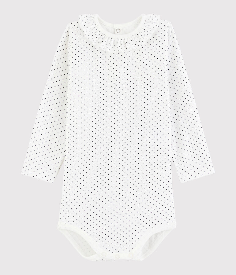 Body manches longues b&eacute;b&eacute; fille blanc/bleu