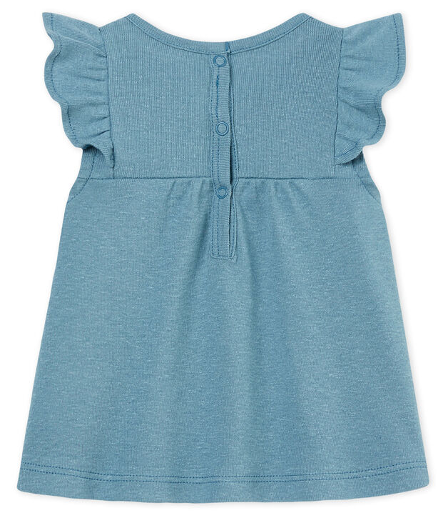 Blouse manches courtes b&eacute;b&eacute; fille en coton/lin bleu