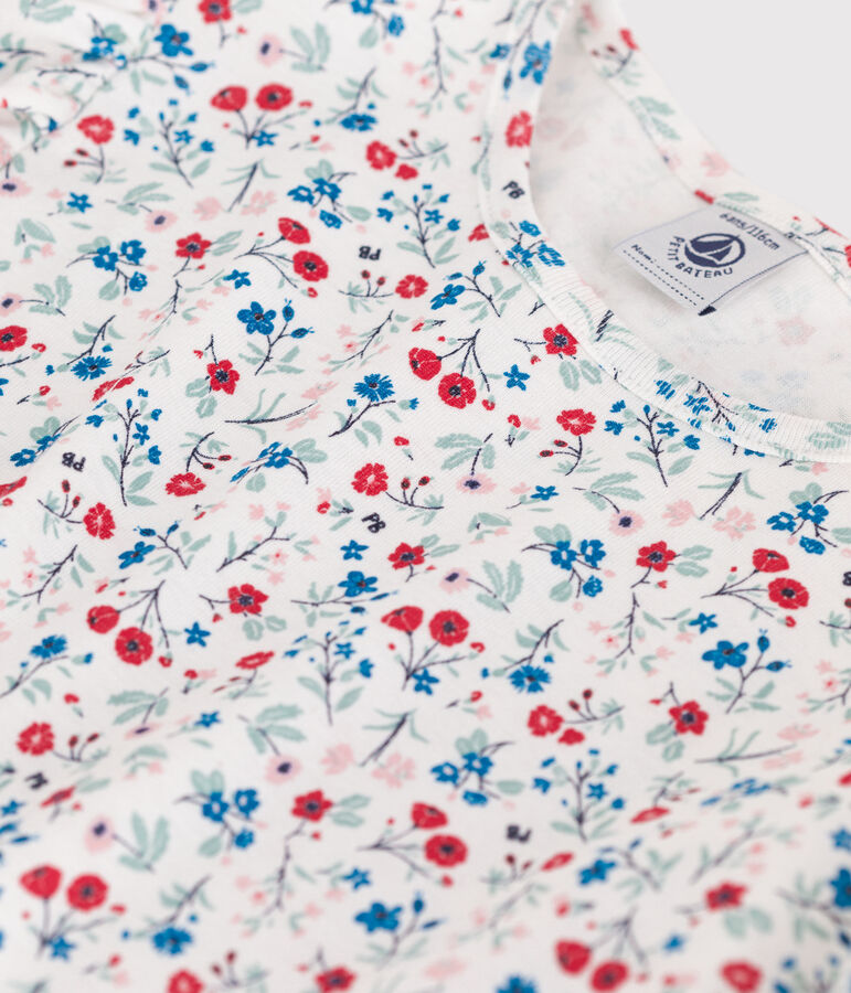 Teeshirt enfant en coton manches courtes fleuri blanc MARSHMALLOW/blanc MULTICO