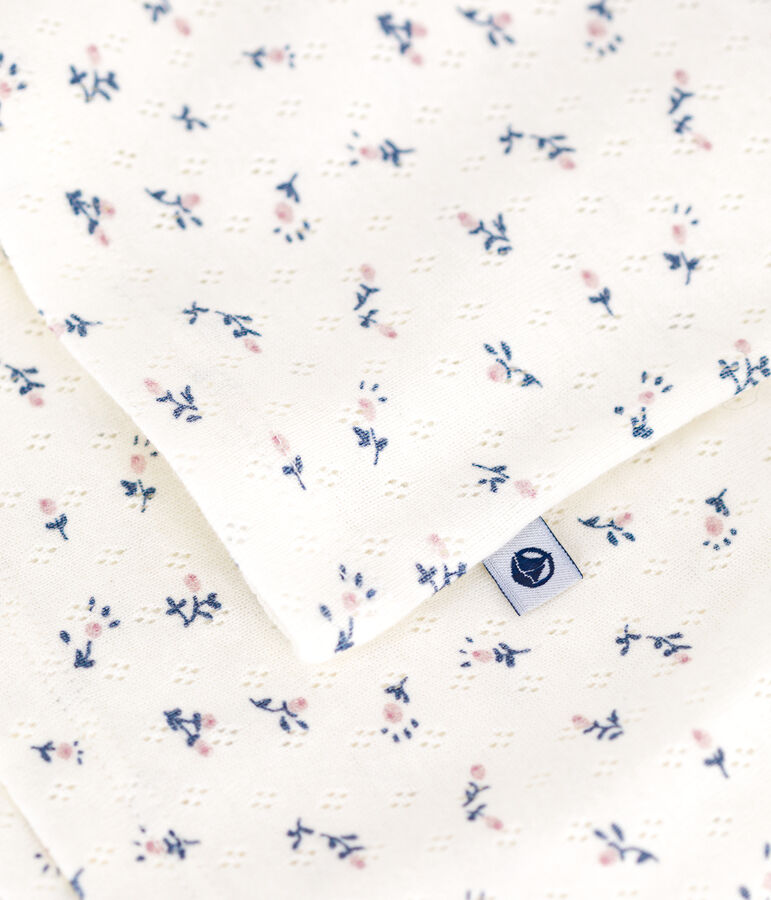 Pyjama short enfant en coton ajour&eacute; imprim&eacute; fleurs blanc MARSHMALLOW/blanc MULTICO