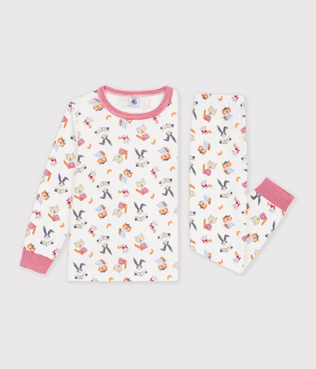Pyjama enfant en coton imprim&eacute; animaux blanc/multicouleur