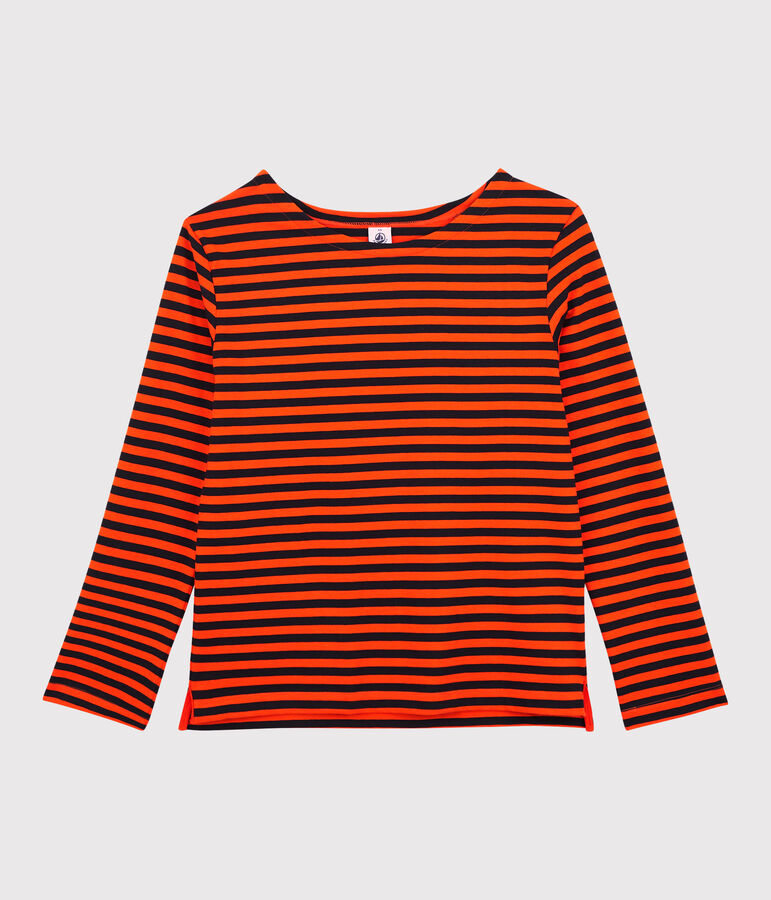 T-shirt marini&egrave;re en coton Femme bleu/orange
