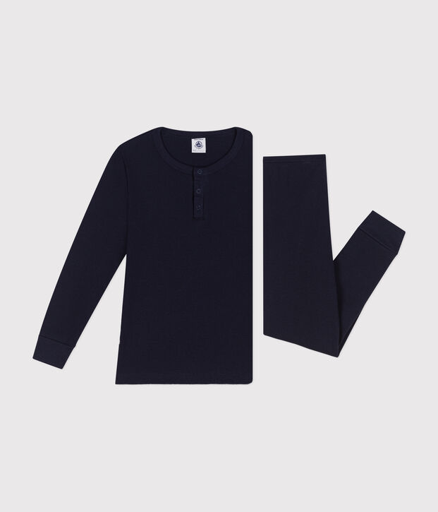 Pyjama uni en coton enfant bleu marine
