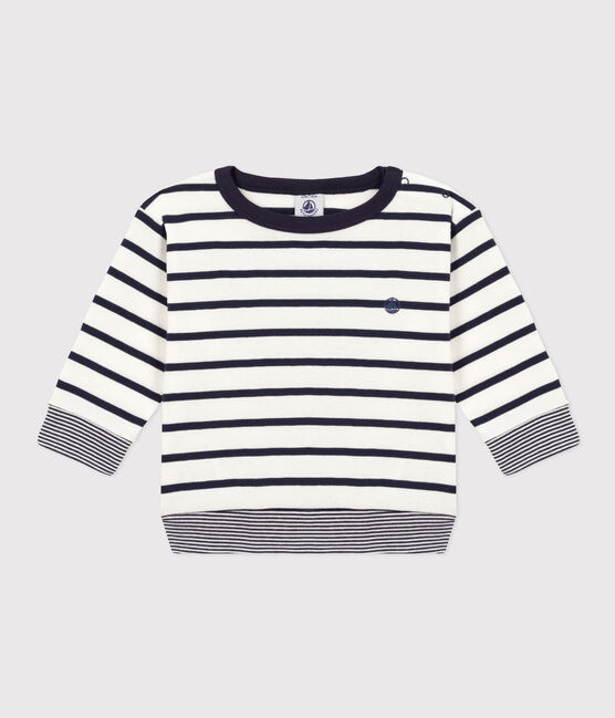 Tee-shirt manches longues en coton rayé bébé blanc MARSHMALLOW/bleu SMOKING