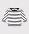 Tee-shirt manches longues en coton rayé bébé blanc MARSHMALLOW/bleu SMOKING