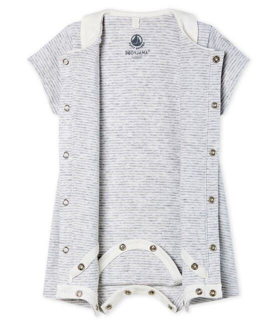 Bodyjama court bébé en côte gris POUSSIERE/blanc MARSHMALLOW