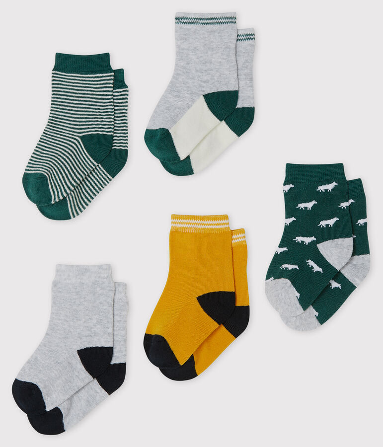 Lot de 5 paires de chaussettes b&eacute;b&eacute; gar&ccedil;on vert SOUSBOIS/blanc MULTICO