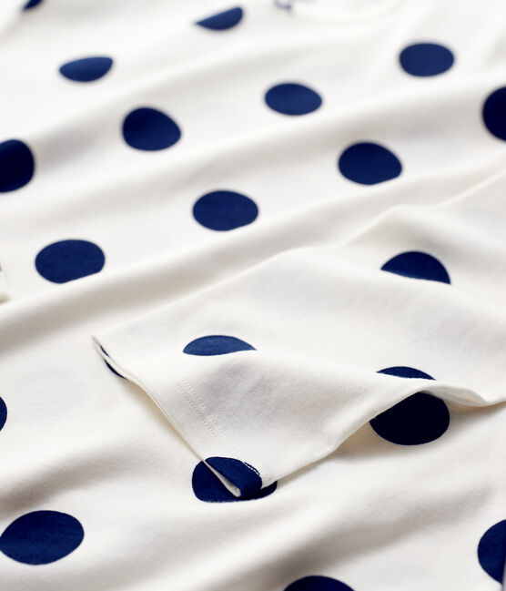 Chemise de nuit à pois fille en coton biologique blanc MARSHMALLOW/bleu MEDIEVAL
