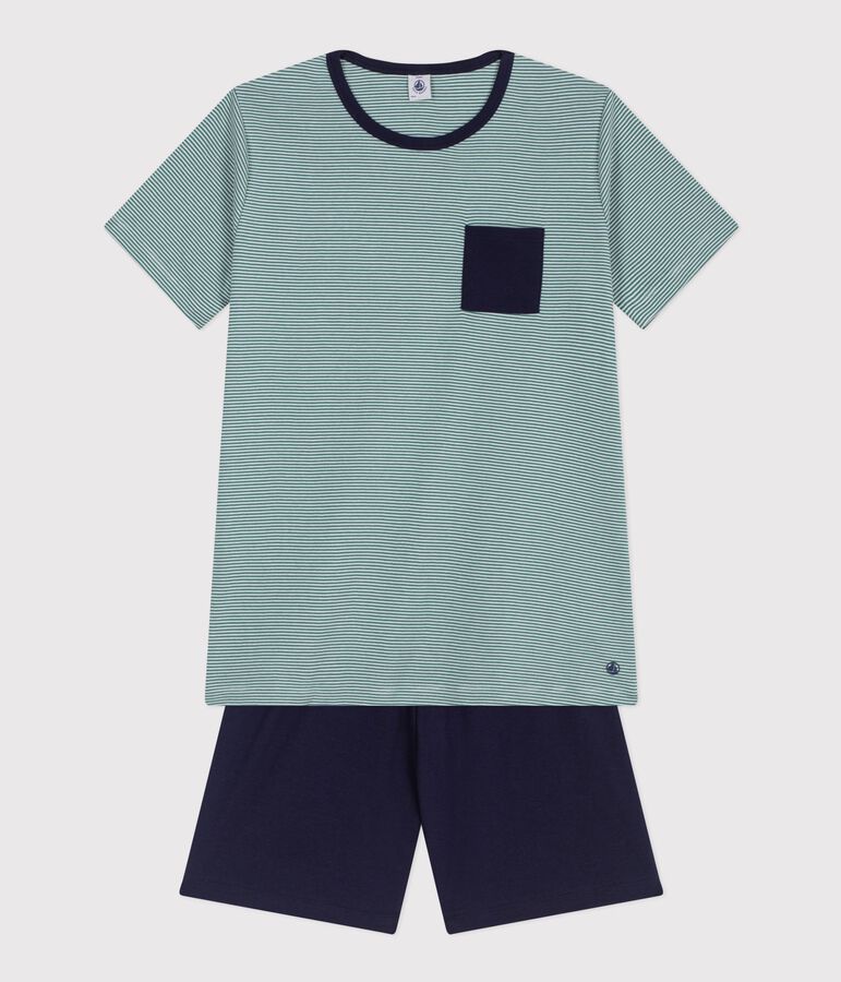 Pyjama short enfant en coton &agrave; rayures bleu SOIR/ MULTICO