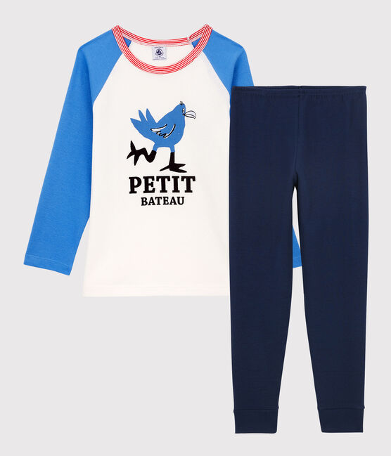 Pyjama motif poulette petit gaçon en coton biologique bleu BRASIER/blanc MULTICO