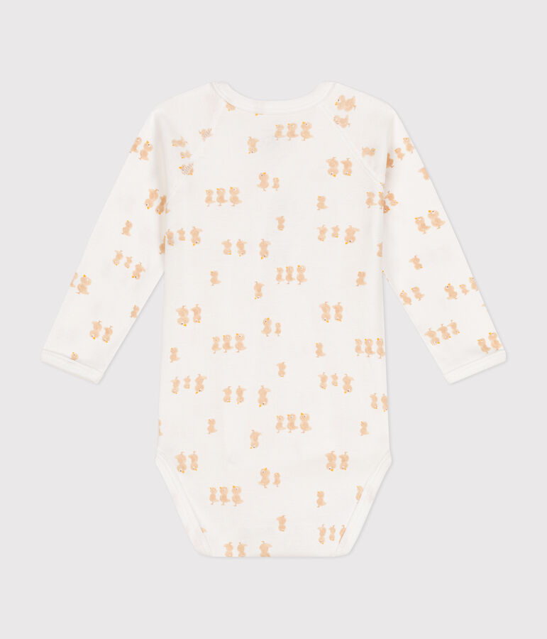 Body crois&eacute;s manches longues en coton b&eacute;b&eacute; MARSHMALLOW/ BEIGE