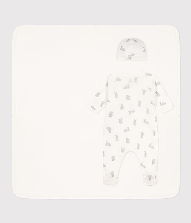 Lot 3 pi&egrave;ces en coton b&eacute;b&eacute; blanc/gris