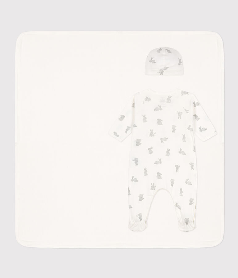 Lot 3 pi&egrave;ces en coton b&eacute;b&eacute; blanc MARSHMALLOW/gris GRIS