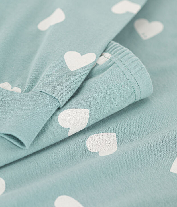 Pyjama c&oelig;ur femme en coton vert/&eacute;cru