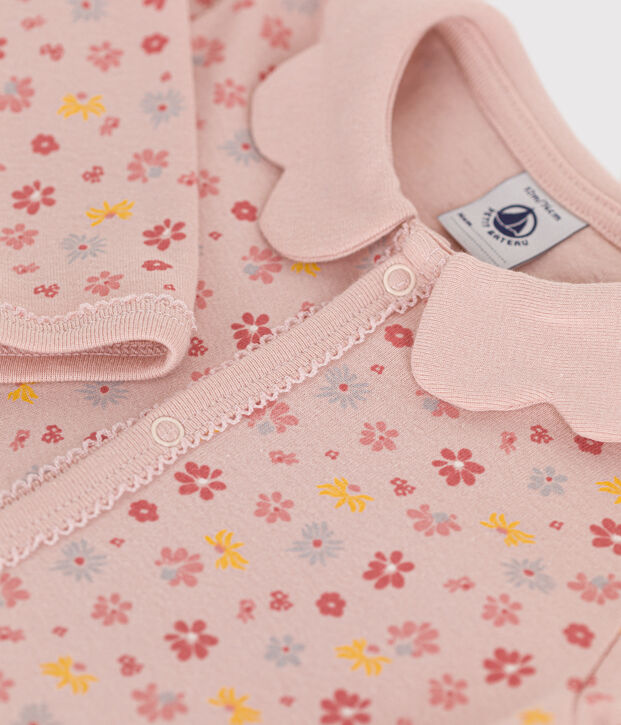 Pyjama imprim&eacute; fleurs en coton b&eacute;b&eacute; rose/multicouleur