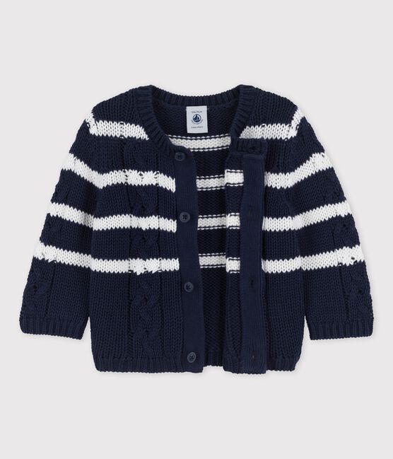 Cardigan en tricot torsadé bébé bleu SMOKING/blanc MARSHMALLOW