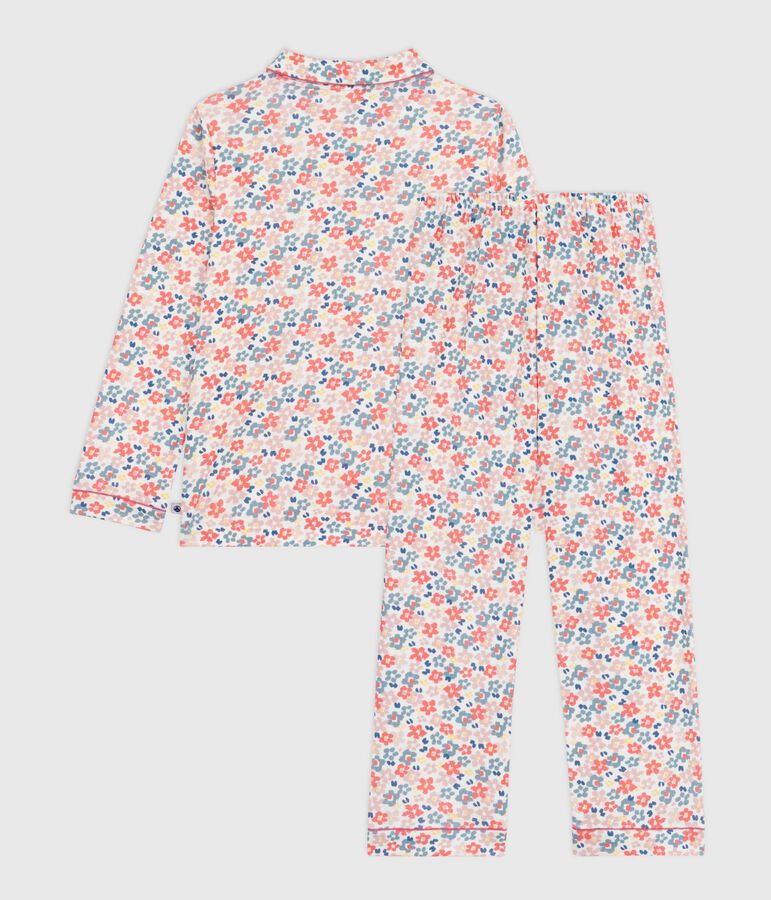 Pyjama boutonn&eacute; enfant en coton imprim&eacute; blanc MARSHMALLOW/blanc MULTICO