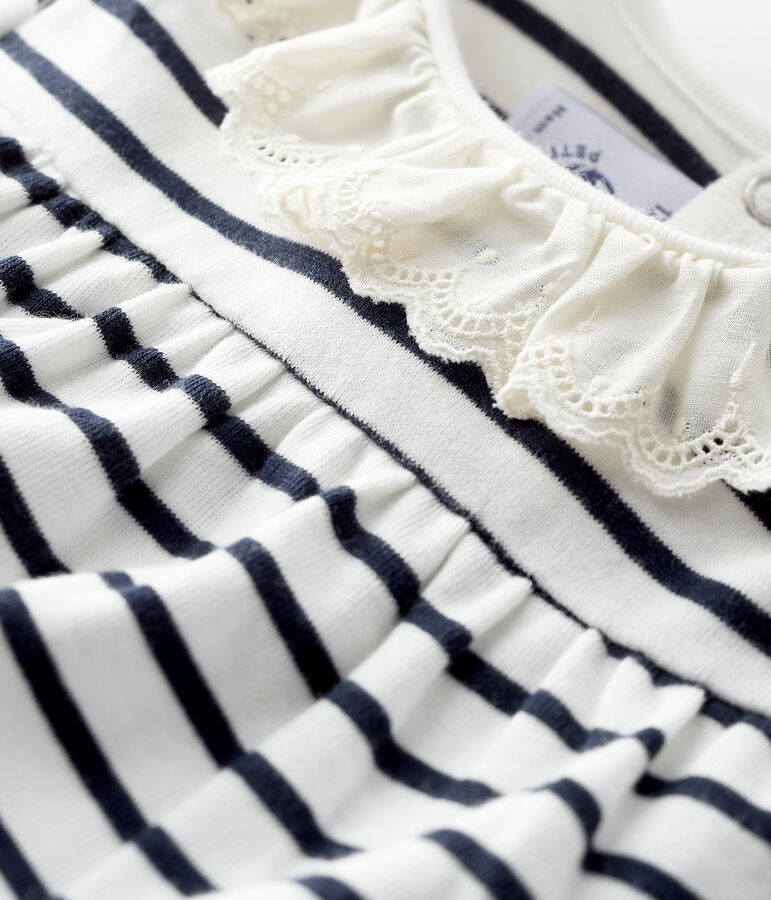 Blouse manches longues b&eacute;b&eacute; fille blanc MARSHMALLOW/bleu SMOKING