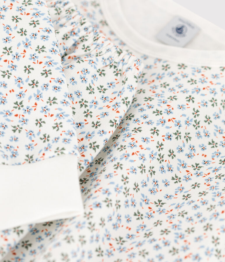 Pyjama fleur petite fille en molleton blanc MARSHMALLOW/blanc MULTICO