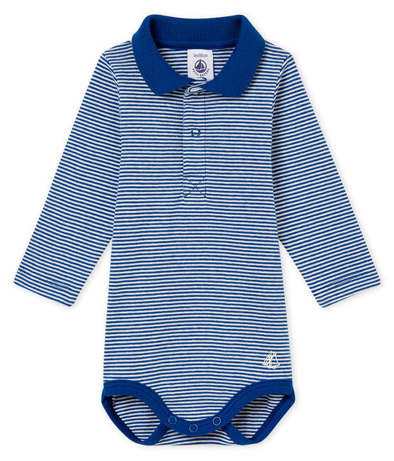 Body col polo rayure milleraies bébé garçon bleu LIMOGES/blanc MARSHMALLOW