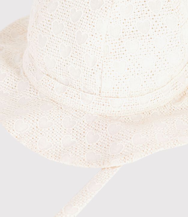 Capeline b&eacute;b&eacute; fille en popeline broderie anglaise blanc