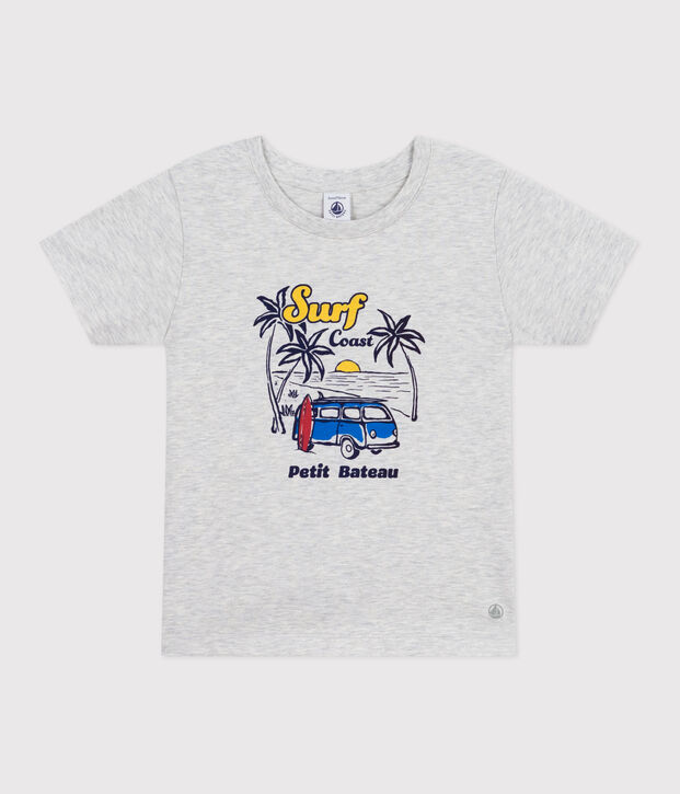 Teeshirt enfant en coton manches courtes imprim&eacute; gris chin&eacute; clair