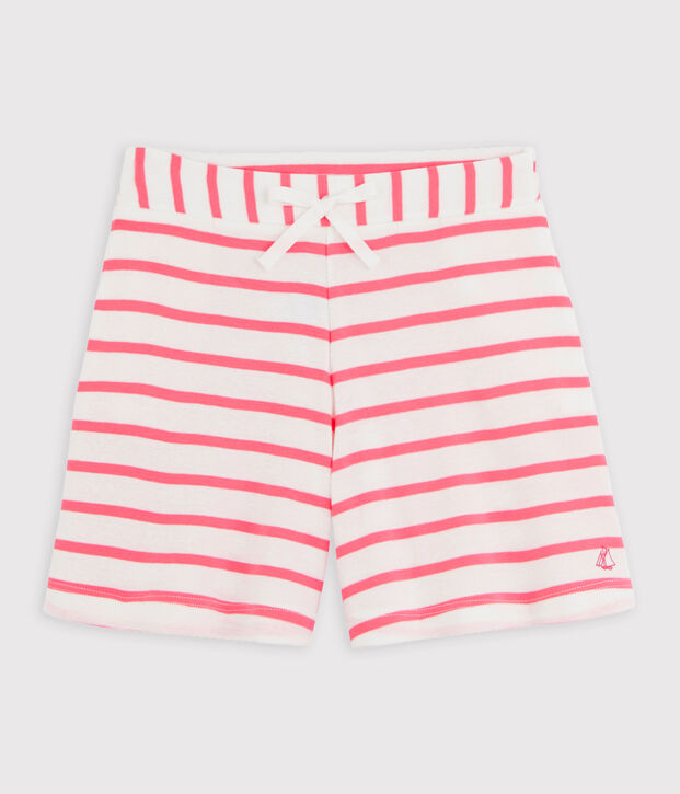 Short en c&ocirc;te enfant fille blanc/rose