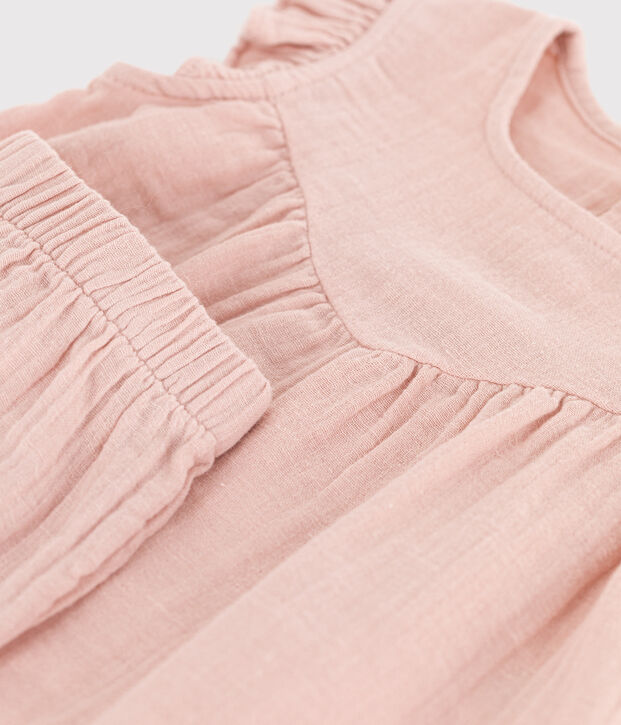 Ensemble b&eacute;b&eacute; en gaze de coton unie rose