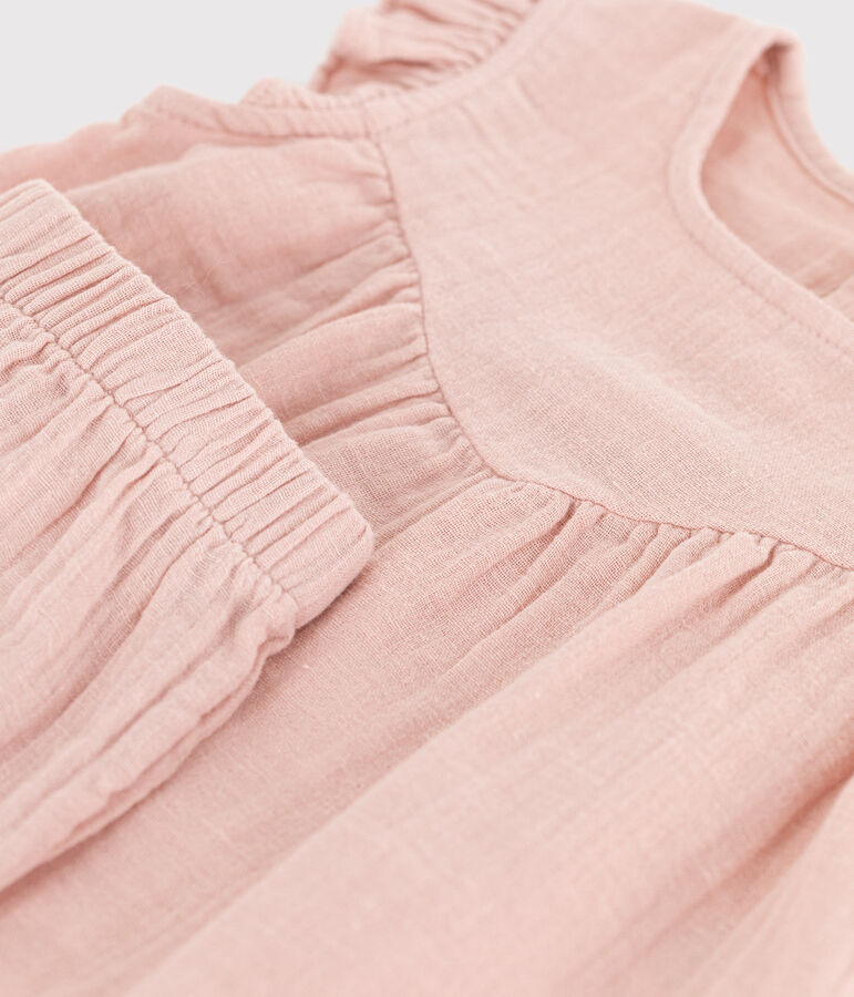 Ensemble b&eacute;b&eacute; en gaze de coton unie rose SALINE