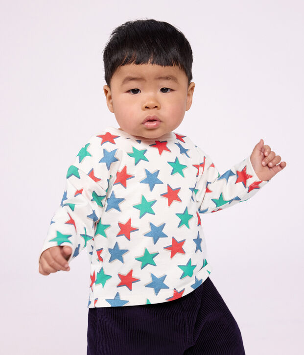 Tee-shirt b&eacute;b&eacute; en coton manches longues imprim&eacute; &eacute;toiles &eacute;cru/multicouleur