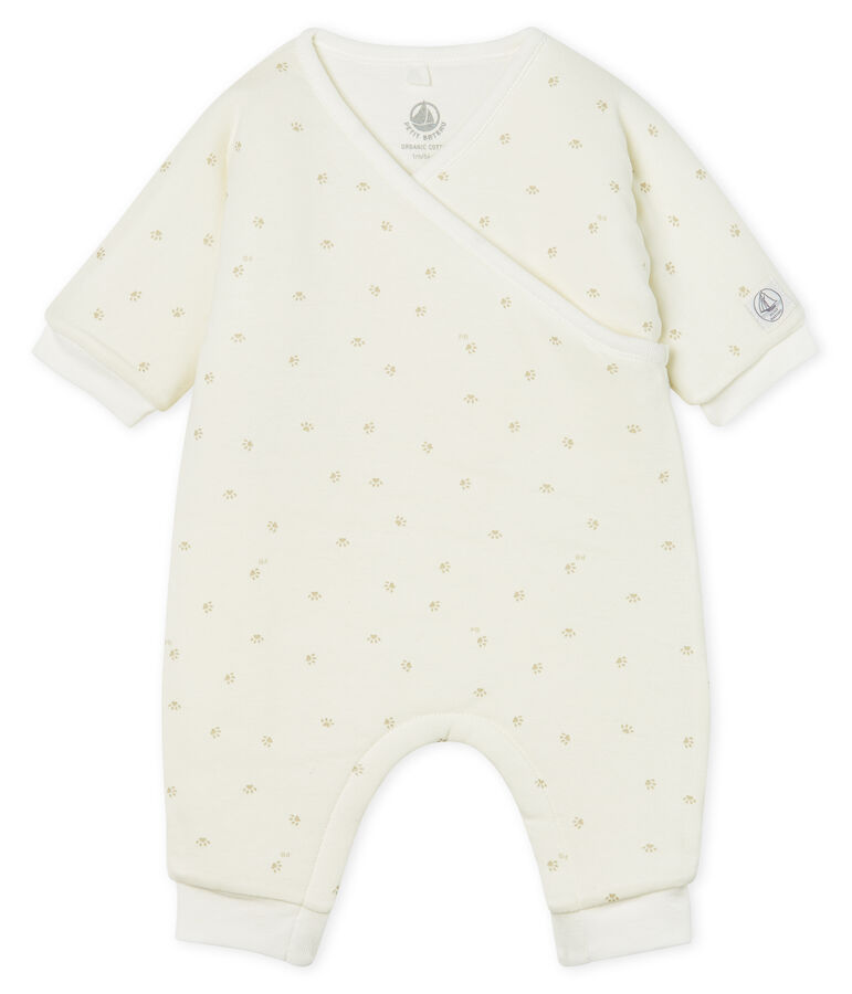 Combinaison longue b&eacute;b&eacute; en c&ocirc;te ouatin&eacute;e blanc MARSHMALLOW/gris SOURICEAU CN