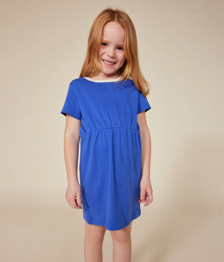 Robe manches courtes en coton enfant fille bleu CALVIN