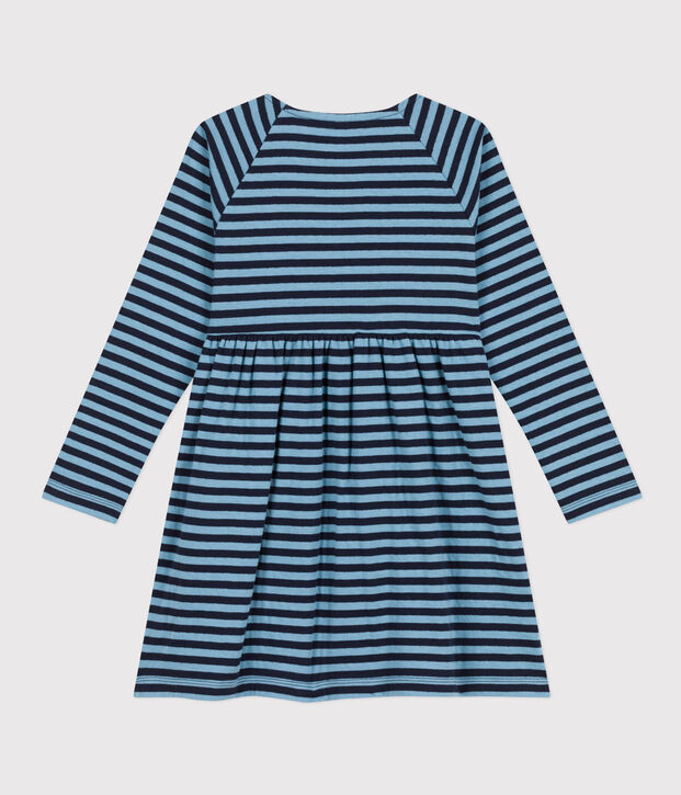 Robe manches longues en tubique &agrave; rayures enfant fille bleu/bleu