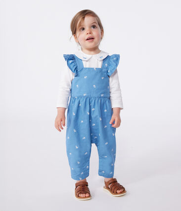 Salopette bébé en coton jambes longues, brodée de fleurs