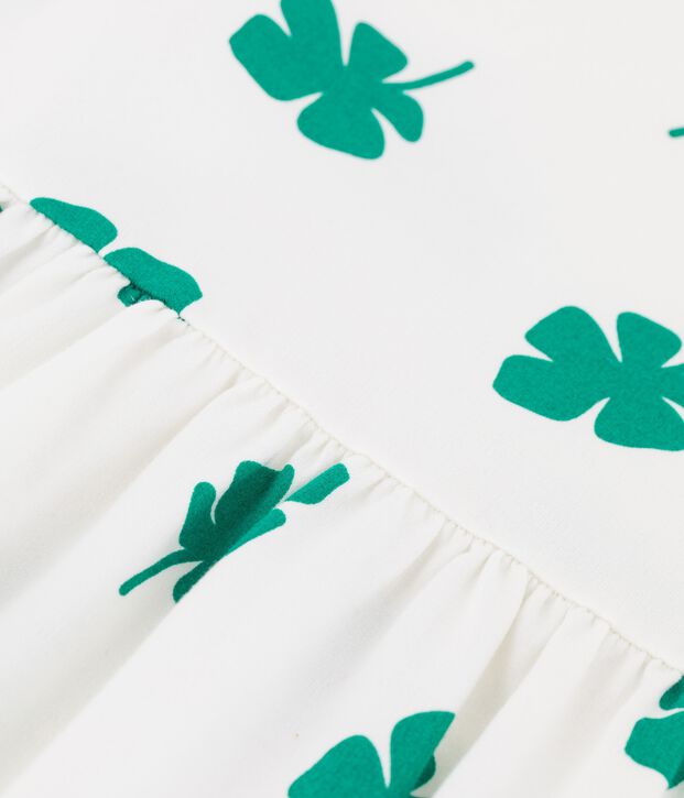 Robe manches courtes en molleton enfant fille blanc/vert